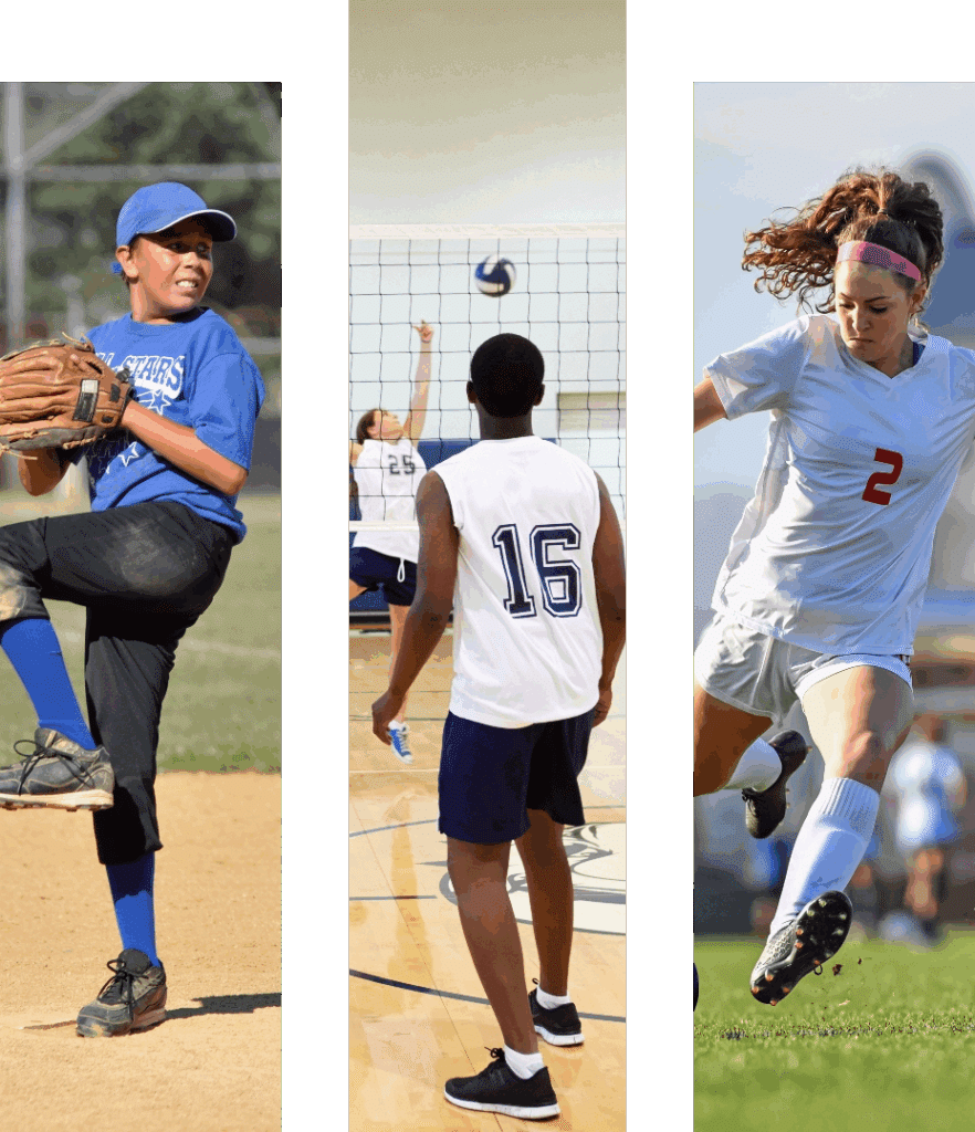 Collage of kids playing sports